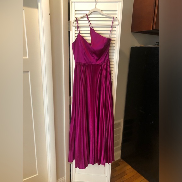 Amur magenta purple Khari one shoulder pleated pink maxi gown dress size 8 $698 - Picture 6 of 12